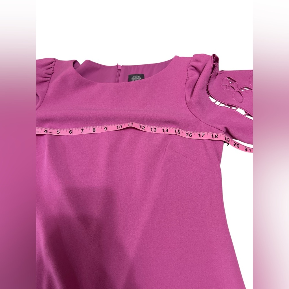 NWT Vince Camuto Sz 10 Boat Neck 3/4 Laser-Cut Puff Sleeve Crepe Sheath Dress - Picture 8 of 10